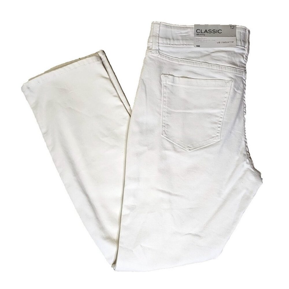 Liz Claiborne Classic Skinny Jeans Women's Size 12 Mid Rise White Denim